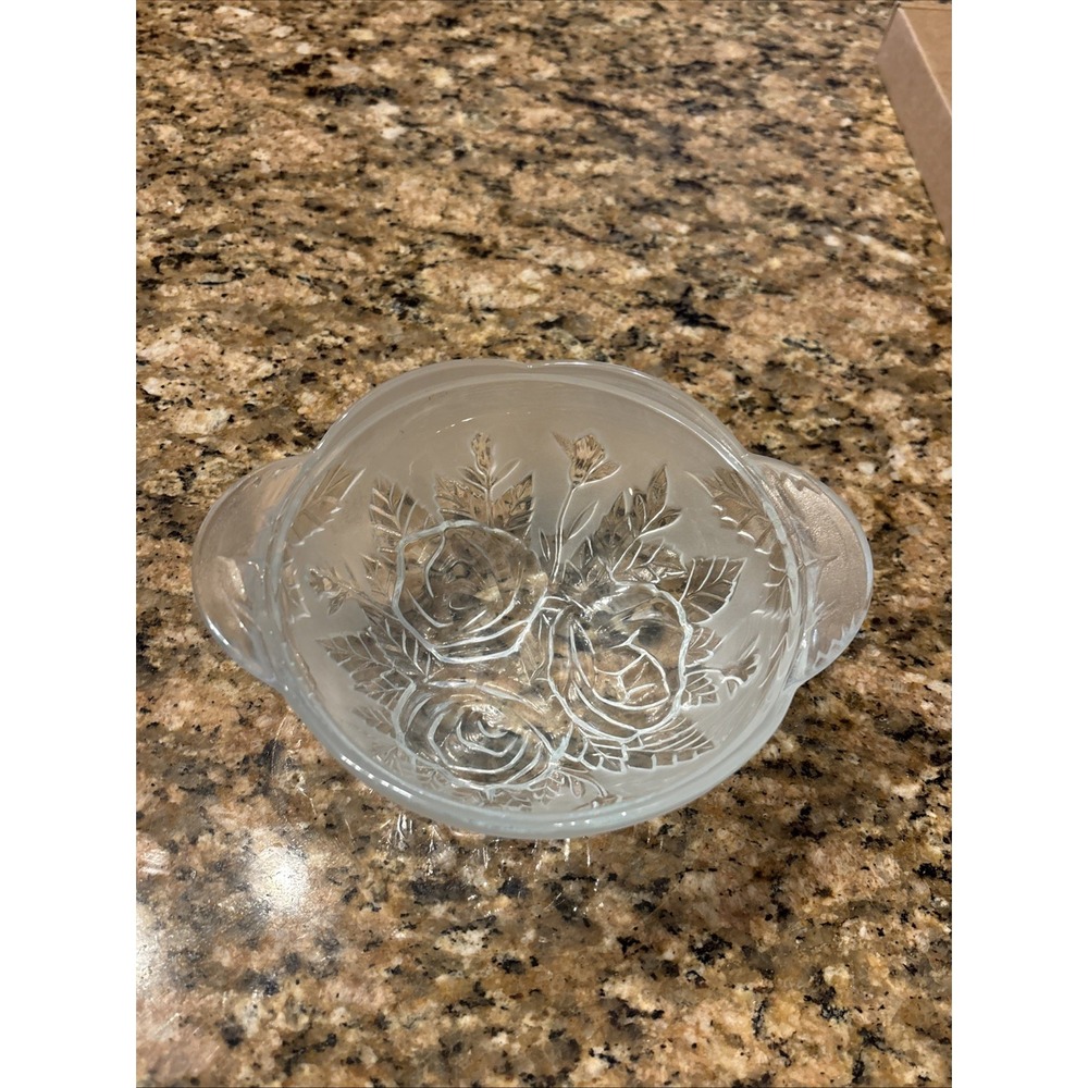 Vintage KIG Malaysia Serving Bowl Frosted With Clear Roses